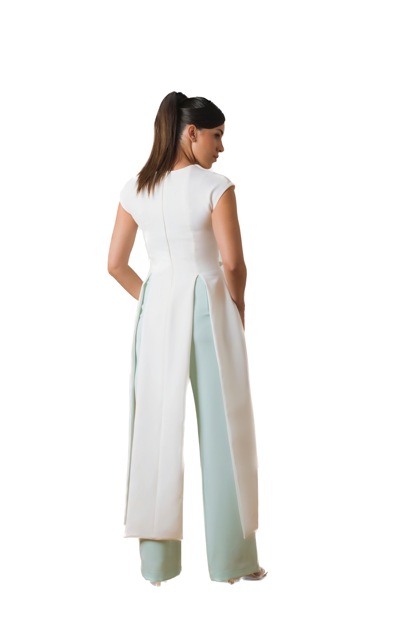 Princess slit top with straight pants