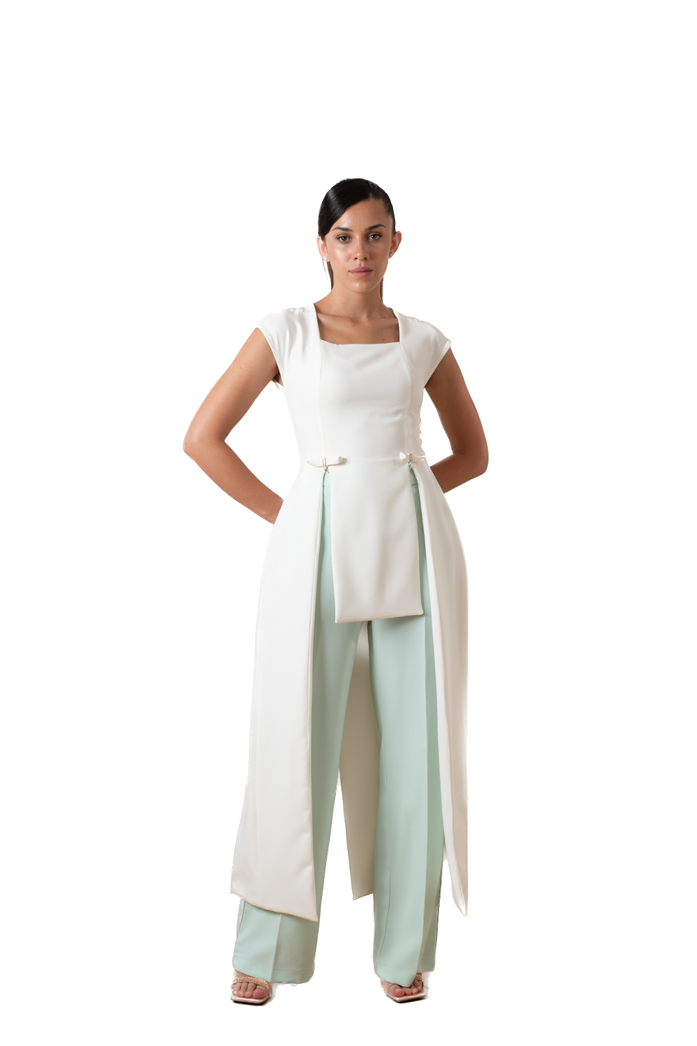 Princess slit top with straight pants